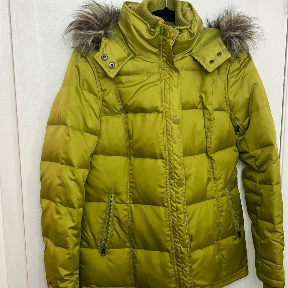 Ruff Hewn Green Jacket with fur trim hood